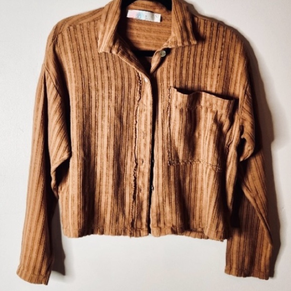 FP Beach Cropped Brown Button Down Size XS